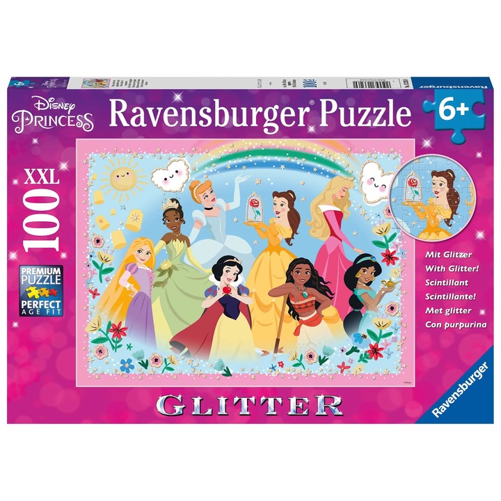 Пъзел Ravensburger XXL Glitter - Принцеси на Disney, 100 части