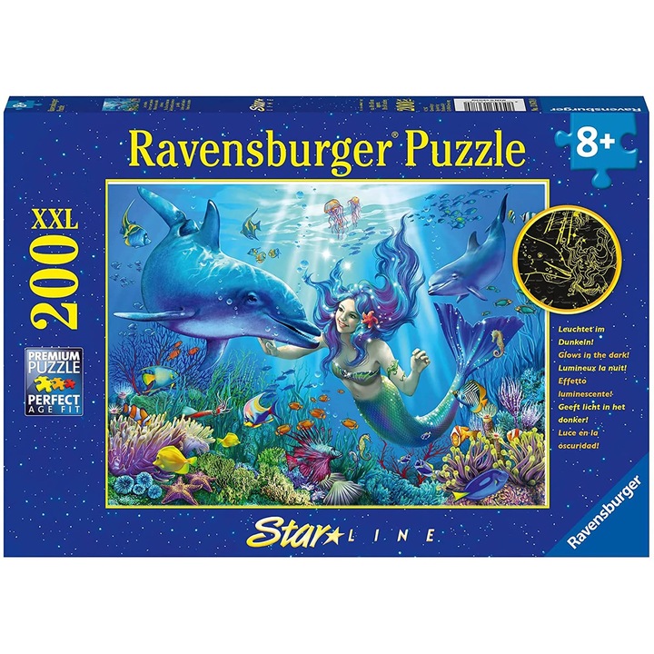 Puzzle Ravensburger XXL Glow in the dark - Paradisul subacvatic, 200 piese