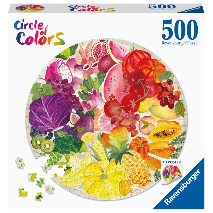 Пъзел Ravensburger, Кръгъл - Плодове и зеленчуци, 500 части