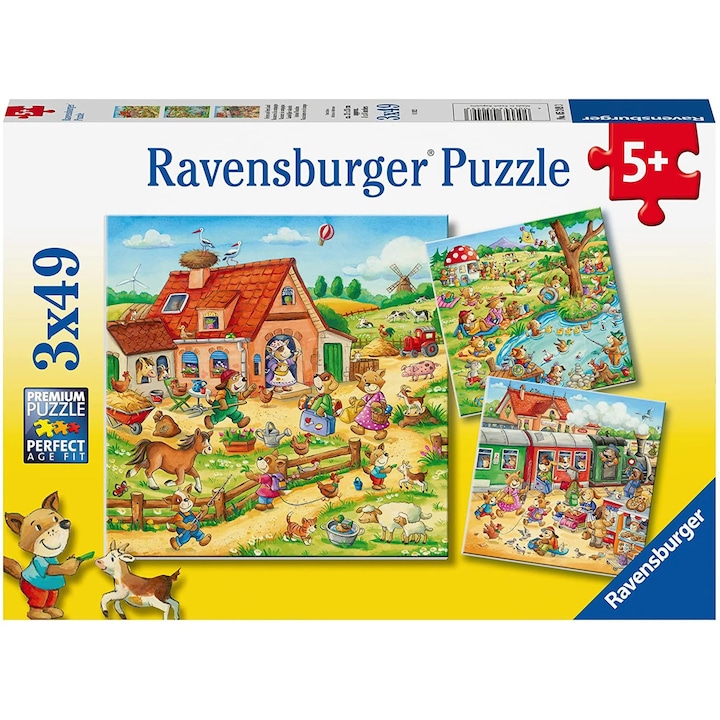Puzzle Ravensburger - Nyaralás vidéken, 3 az 1-ben, 3x49 darab