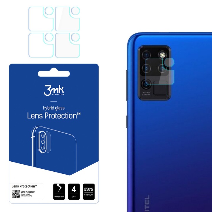 Комплект от 4 защитни фолиа за камера, 3mk Protection, за Oukitel C21