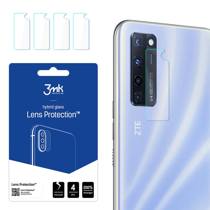 Комплект от 4 защитни фолиа за камера, 3mk Protection, за ZTE Axon 20 5G