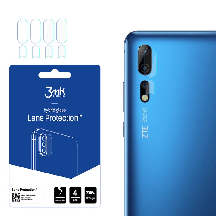 Комплект от 4 защитни фолиа за камера, 3mk Protection, за ZTE Axon 10 Pro 4G