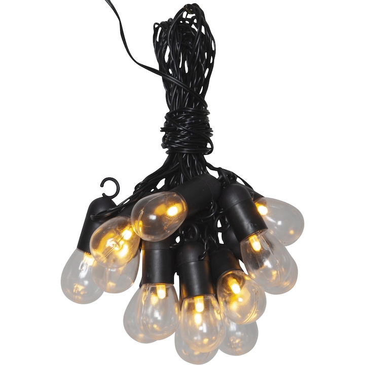 Fényfüzér beltéri/kültéri használatra, Star Trading, Hooky, 16 LED, Meleg fehér fény, IP44, 4.5 m, Fekete/Átlátszó
