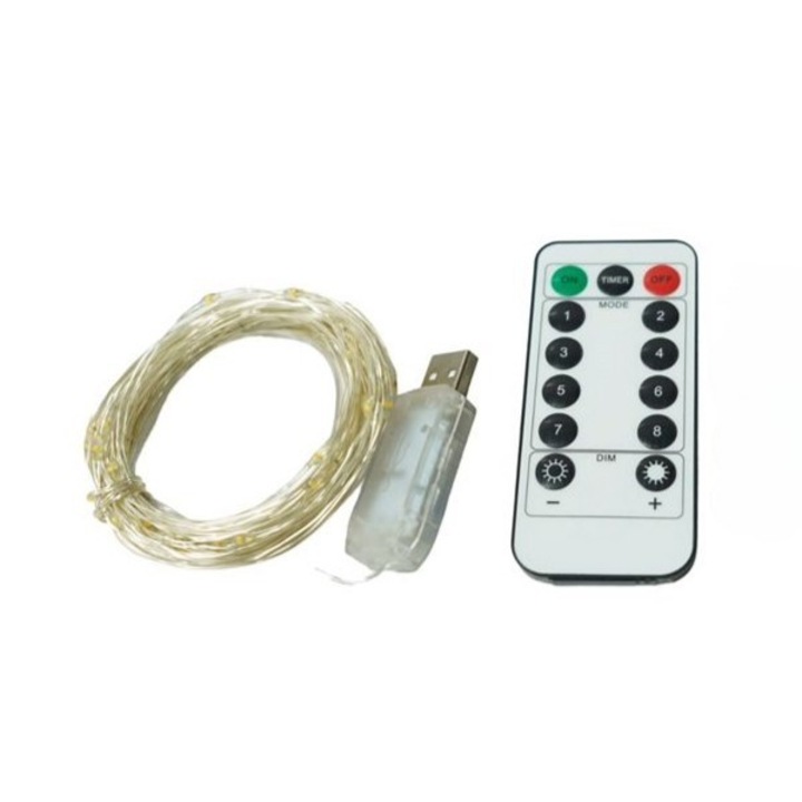 Instalatie Craciun, 5 metri, 50 LED-uri, USB, Telecomanda cu 8 functii, alb cald, toolsy