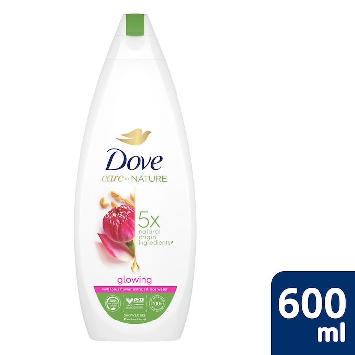 Dove Care by Nature Glowing krémtusfürdő lótuszvirág kivonattal és rizsvízzel, 600 ml