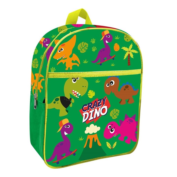 Ghiozdan gradinita Crazy Dino, 29x24x10 cm Verde