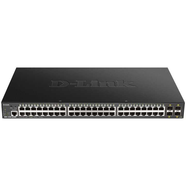 Kapcsoló D-Link DGS-1250-52XMP, 48 Gigabit port, 4 10 Gigabit SFP+ port