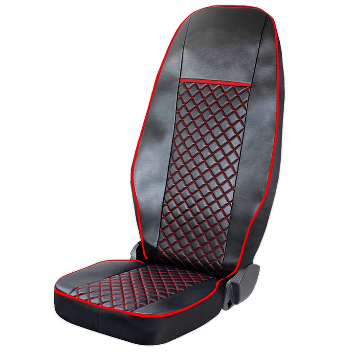 Set 2 huse pentru camion, Smartic®, Model Mercedes Actros Euro 5 1844, MP2, MP3, MP4, Material Piele Ecologica, Negru/Rosu