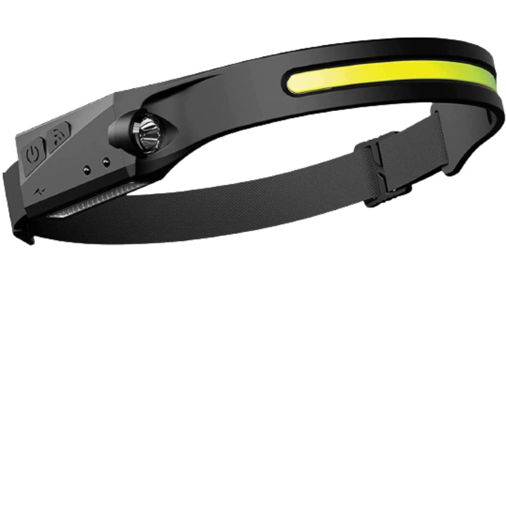 Fejlámpa, elemmel, LED-del, mozgásérzékelővel, USB C, 350 lm