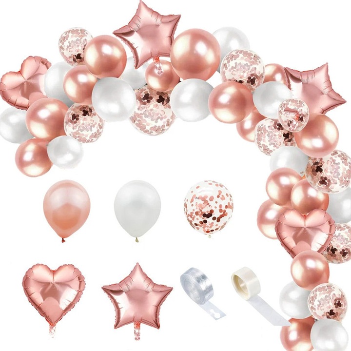 66 db-os party lufi készlet, CeruleTree, Latex, rózsaszín/fehér