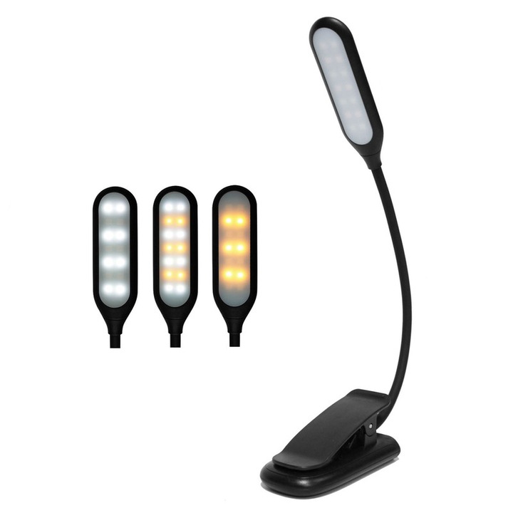 Лампа за четене CeruleTree, 14 LED, 3 режима на светене, USB зареждане, 1000 mAh, Черен