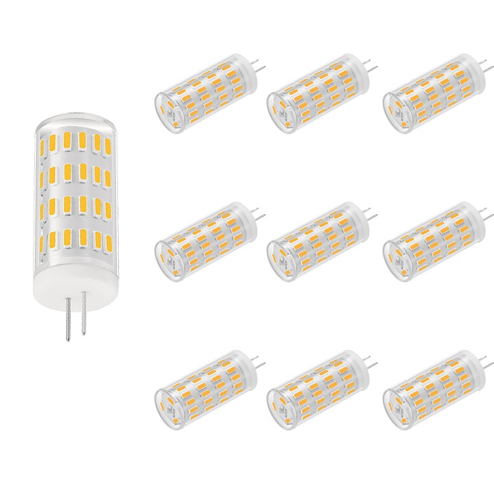 Комплект от 10 LED крушки, MatchEasy, G4, 4W, Светлинна температура 6000K, 12V, Бял