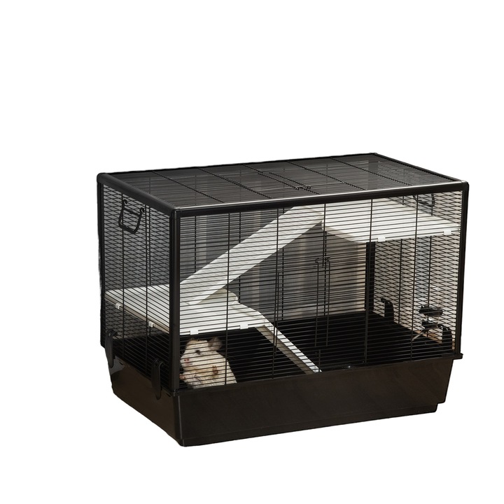 Cusca hamster, PawHut, Otel/Aluminiu/PP, 80x48x58 cm, Negru