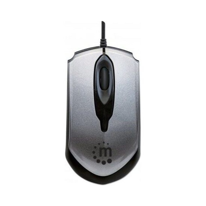 Mouse Manhattan Optical Edge 179423, Optic, USB, cu fir, 1000 DPI, 3 butoane, Negru/Gri