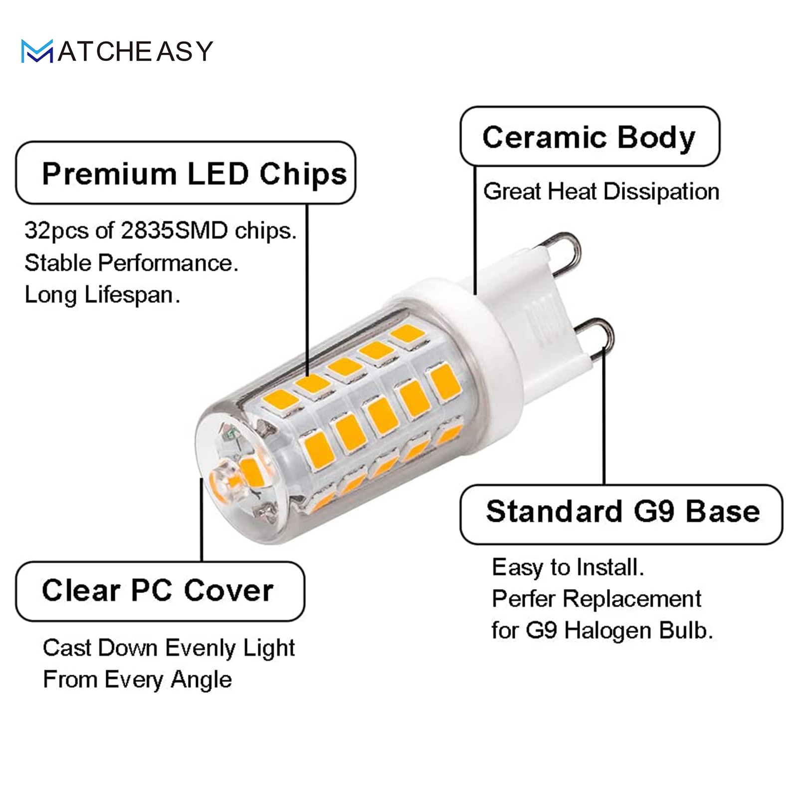 Lampada LED G9 6W, Ceramic, 100lm/W - Premium