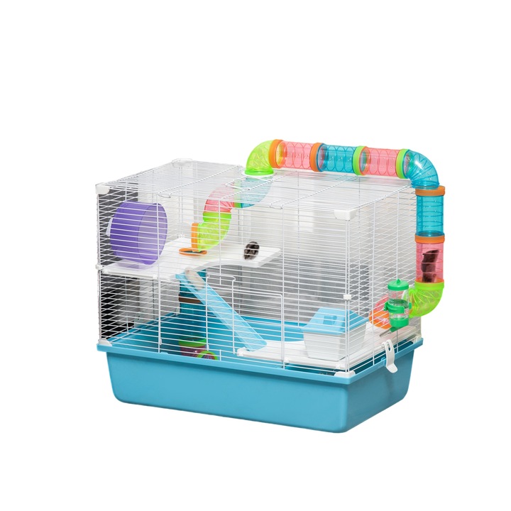 Cusca hamster, PawHut, Otel/PS/PP, 3 niveluri, 59x36x47 cm, Multicolor