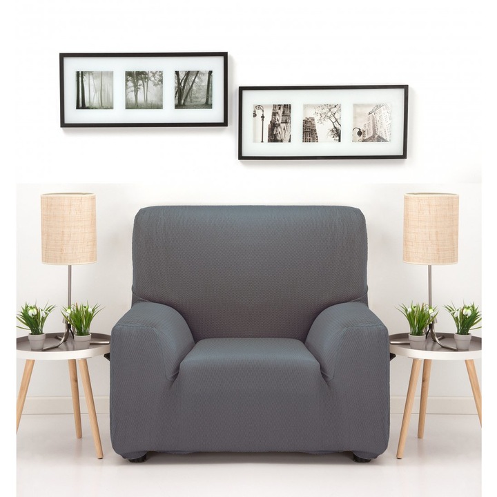 Еластичен калъф за фотьойл Toronto, 70-110 см, Полиестер/Памук/Еластан, Сив