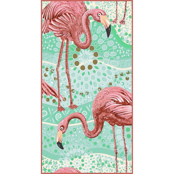 Prosop de plaja, Eclara, Dreptunghiular, Flamingo, 150x70cm, Multicolor