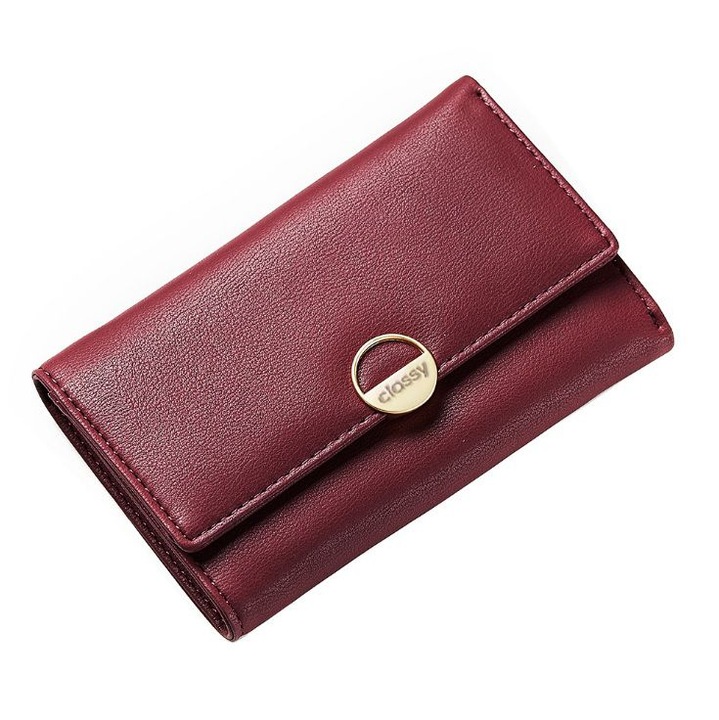 Portofel dama, Ecarla, Piele ecologica, 14,5 x 9,5 x 2 cm, Rosu Bordeaux