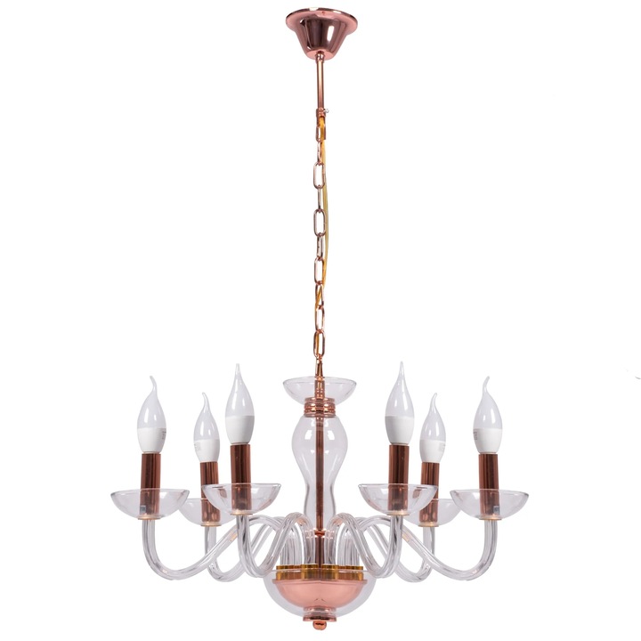 Candelabru 6 Surse E14 40W Metal Gold Rose 550x320 mm