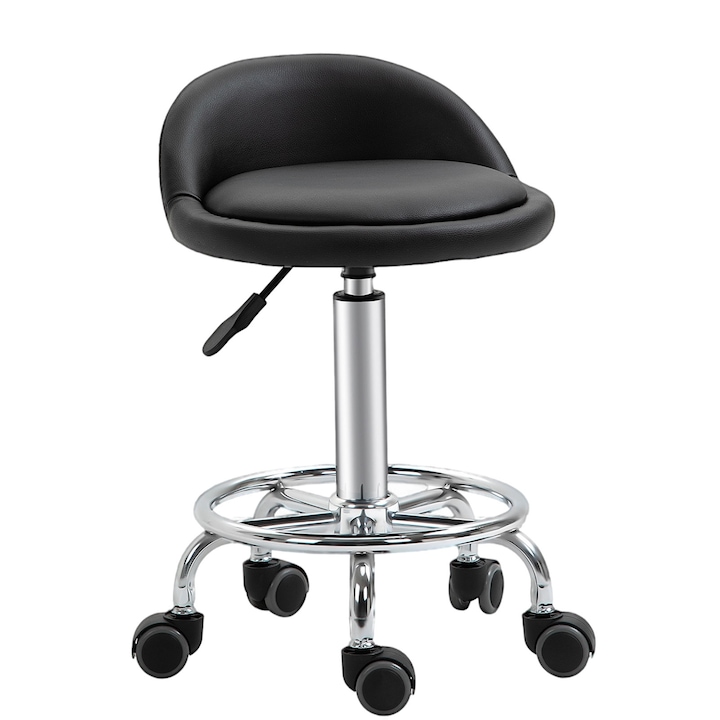 Set 2 scaune pivotante, Homcom, PU/Otel, Inaltime reglabila, Negru