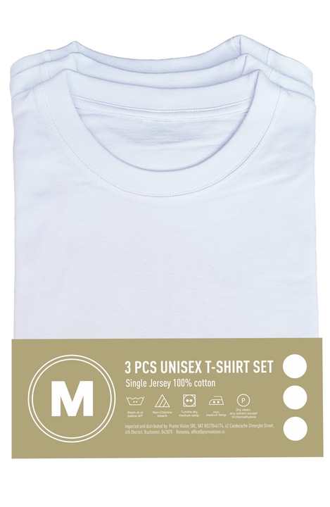 Set 3 tricouri, Unisex, bumbac, Alb