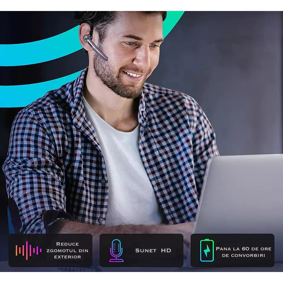 Хендсфри Merkie G3 Bluetooth слушалка, Регулиране на звука, 2 микрофона ...