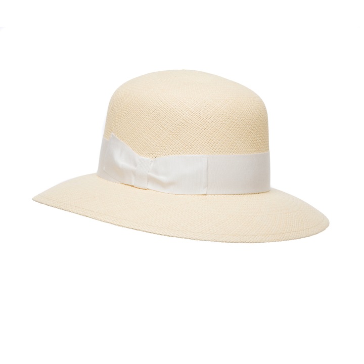 Palarie dama, Panama Jackline natural/alb, din paie toquilla, 57 cm