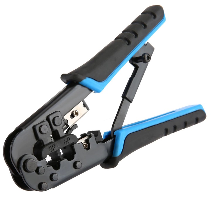 Cleste sertizat mufe cablu internet UTP RJ45 si Telefon RJ12, RJ11, 8P8C, 6P6C, 6P4C, negru si albastru