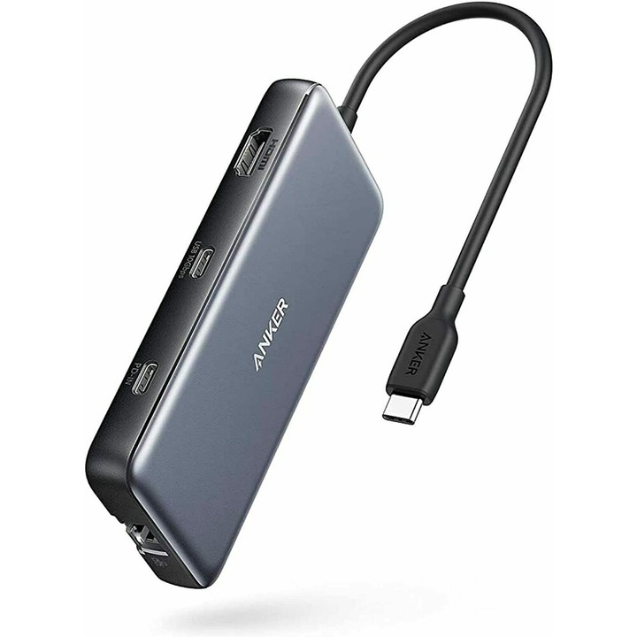 Хъб Anker 555 PowerExpand, 100W, PowerDelivery, 4K@60Hz, HDMI, 10Gbps, USB-C, USB-A, Ethernet, microSD, SD Card, черен