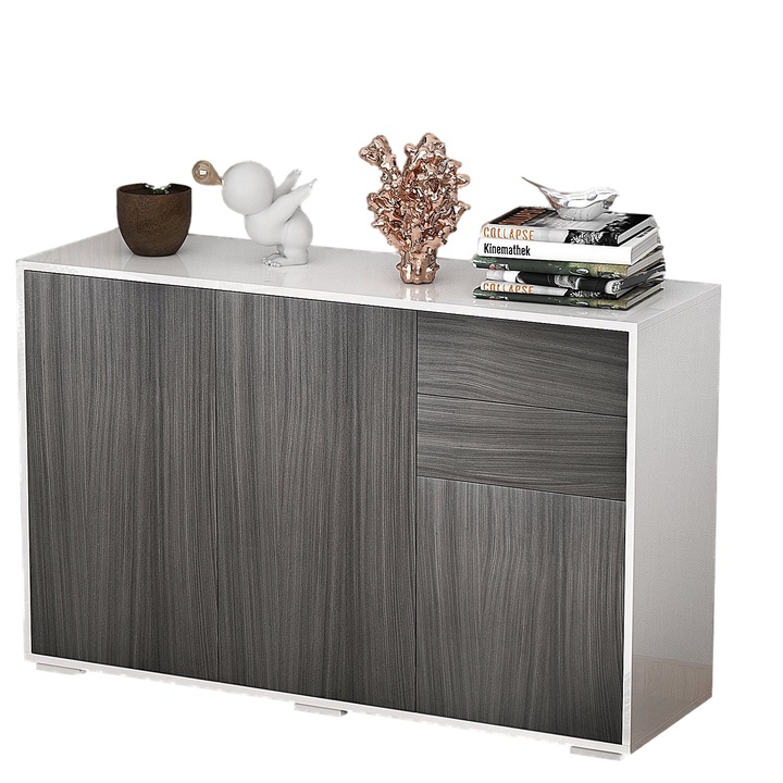 Nappali komód, Homcom, fa, fehér/szürke