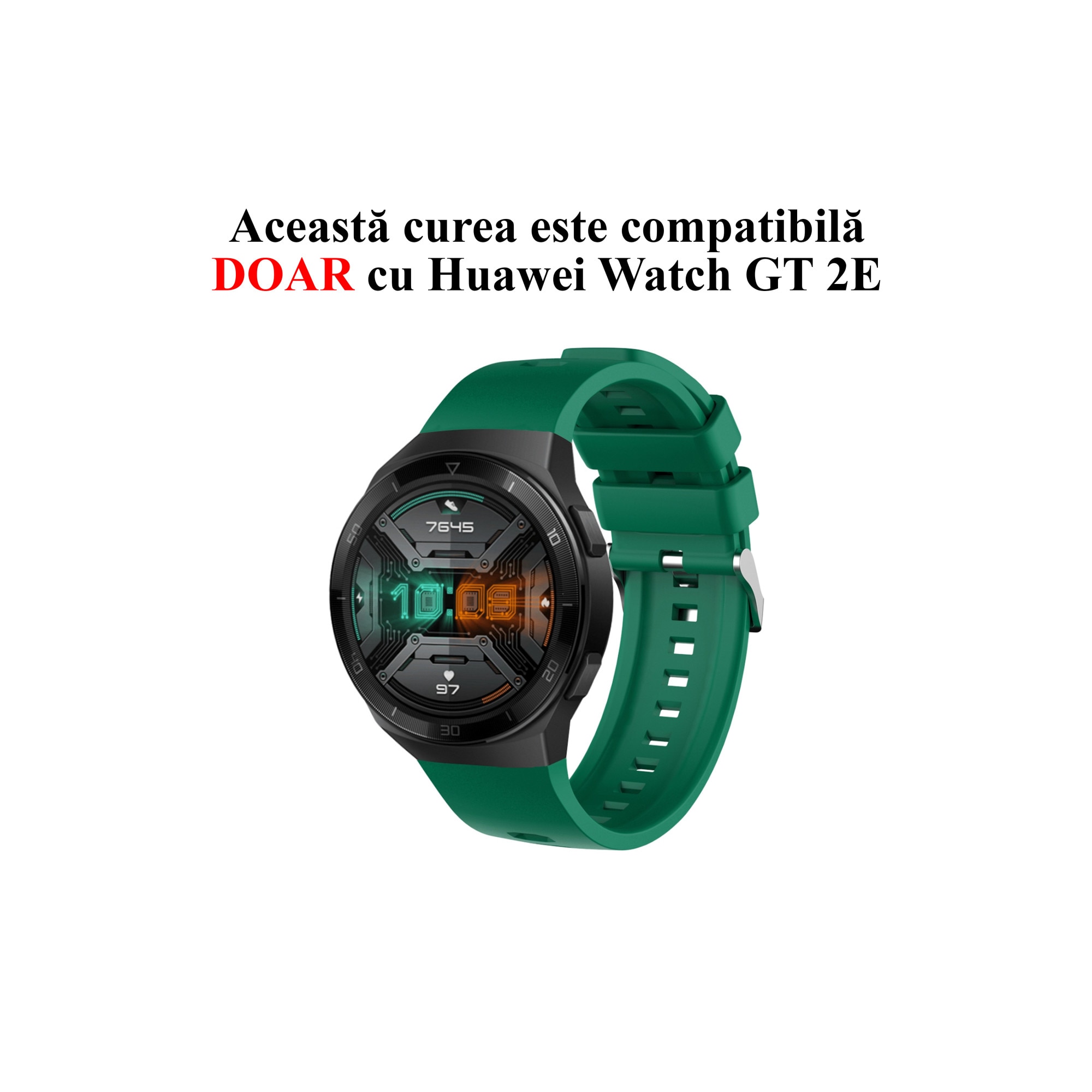 Curea silicon compatibila Huawei Watch GT 2E, Army Green