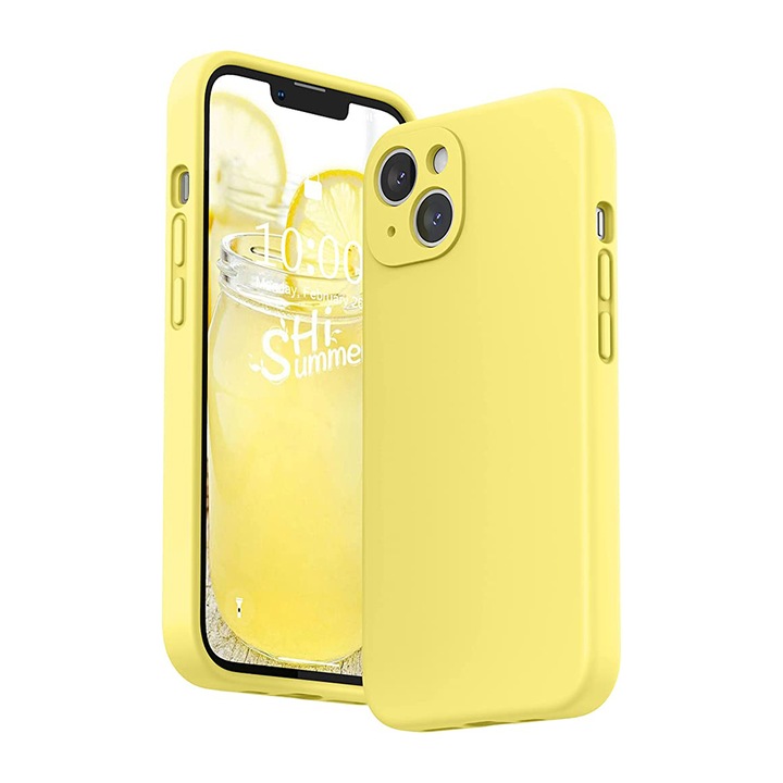 Противоударен силиконов капак съвместим с IPhone 13, Apple, с микрофибър вътре, Жълт