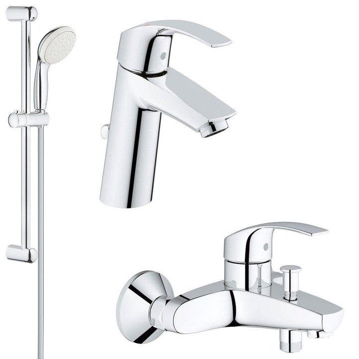 Set 3 in 1 Eurosmart S, baterie dus, lavoar si set de dus, Tempesta 100 Grohe