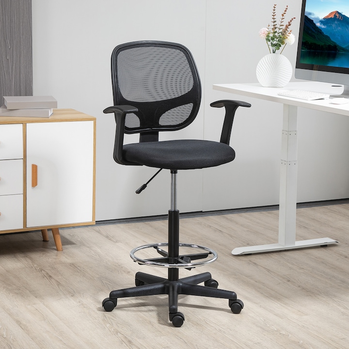 Scaun Birou Fara Roti Scaun de birou, Vinsetto, Otel/Nailon, Inaltime reglabila, Roti ...