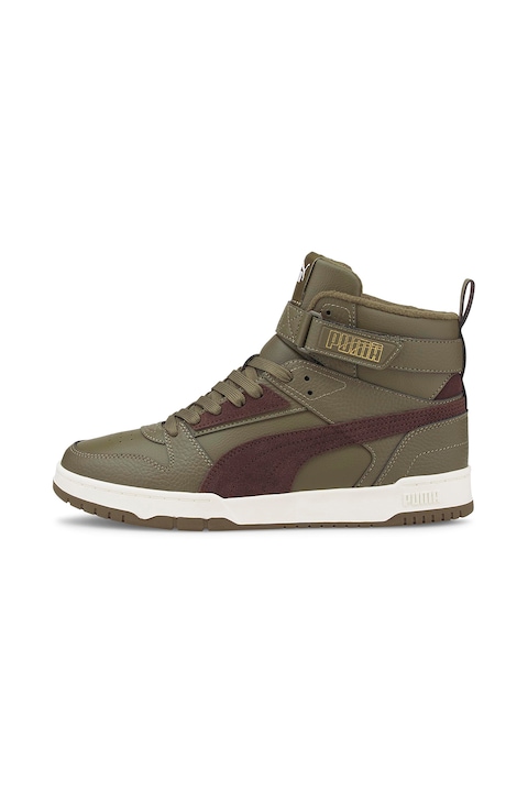 Puma, Pantofi sport mid-high de piele si piele ecologica RBD Game WTR, Kaki