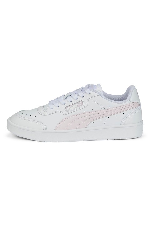 Puma, Pantofi sport de piele cu perforatii Court Guard, Alb/Roz pastel