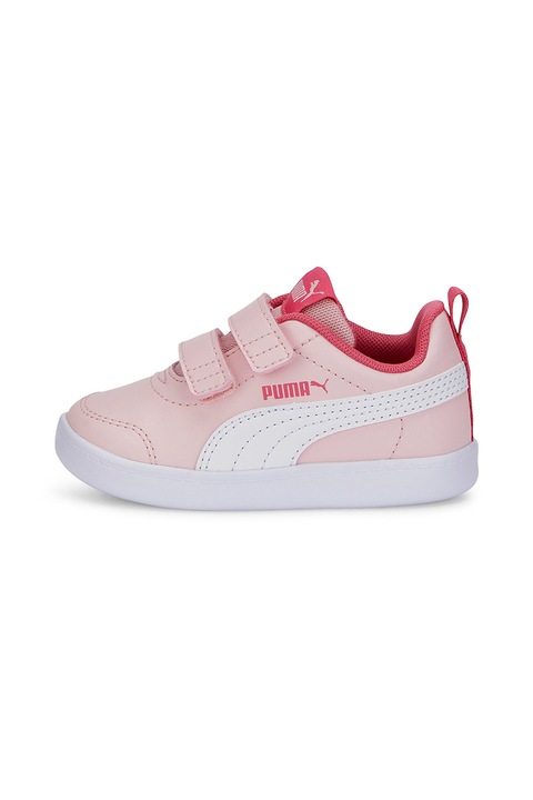 Puma, Pantofi sport de piele ecologica cu velcro Courtflex v2, Rosu stins/Roz pal