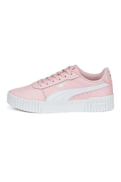 Puma, Pantofi sport cu insertii de piele Carina 2.0, Alb/Roz pastel