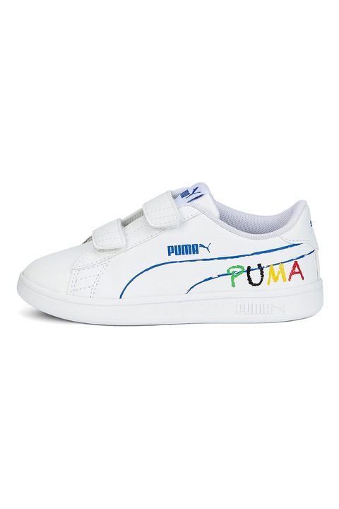 Puma, Pantofi sport cu velcro Smash v2, Alb/Galben/Albastru royal