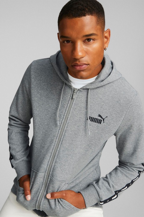 Puma, Hanorac cu fermoar si logo Essential, Gri melange, L