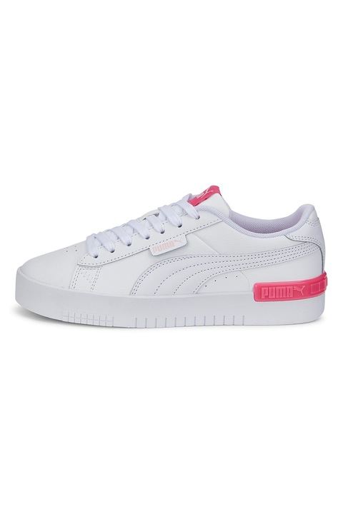 Puma, Pantofi sport de piele si piele ecologica Jada Youth, Alb/Roz aprins