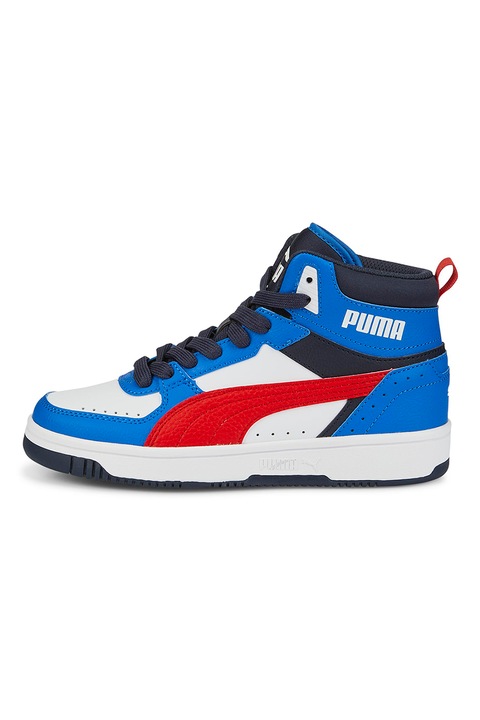 Puma, Pantofi sport mid-high de piele ecologica Rebound, Rosu/Alb/Albastru