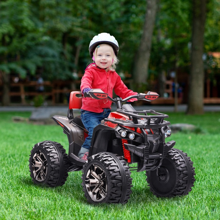 ATV electric 12V cu baterie reincarcabila pentru copii 3-5 ani max. 30 kg, Homcom, PP/Metal, 100x65x73 cm, Rosu/Negru