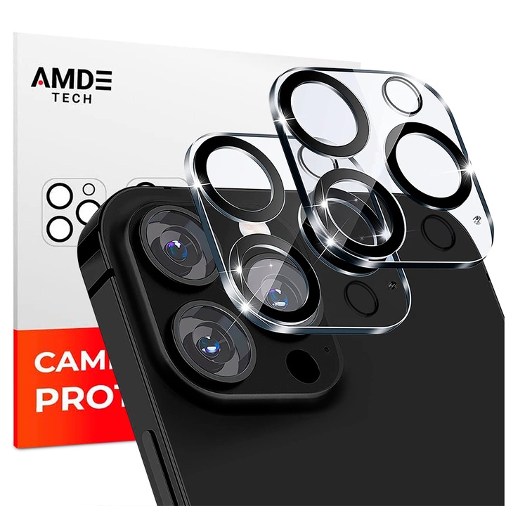 Стъклен протектор за камера AMDETECH, За iPhone 13 Pro / 13 Pro Max, Case Friendly Design, 2-Pack, Прозрачен