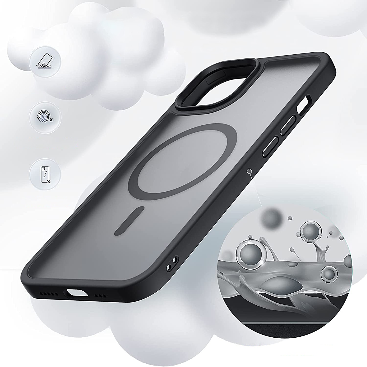 Husa pentru IPhone 14 PLUS, MobileSmart MagSafe, Hybrid ultra slim, carcasa spate Antisoc, hardcase, Negru