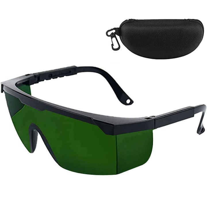 Ochelari de protectie pentru vizibilitatea razei laser, Vaxiuja, Husa protectie, Policarbonat, Negru/Verde