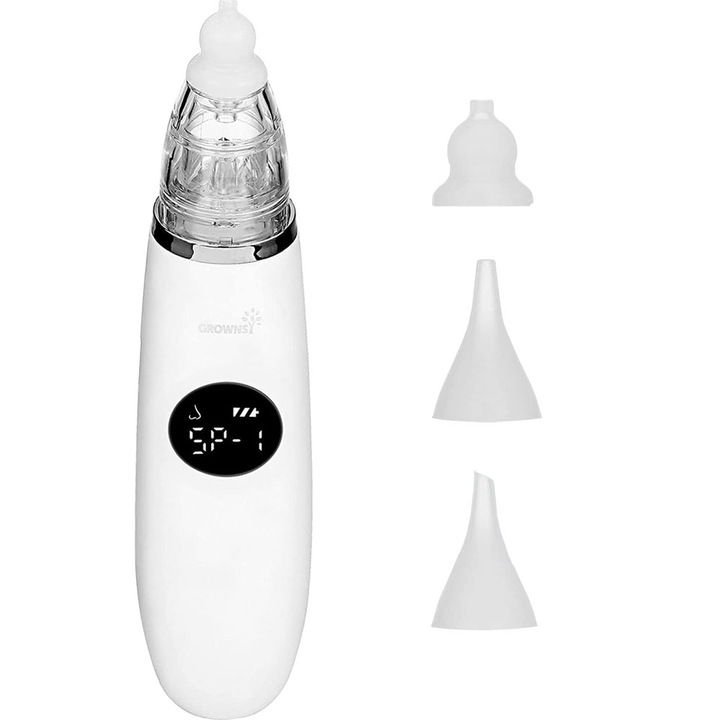 Aspirator nazal electri, YHJ, 3 Trepte de Aspirare, Portabil, cu Incarcare USB, Lumina LED, Putere de aspirare 65 kpa, Alb