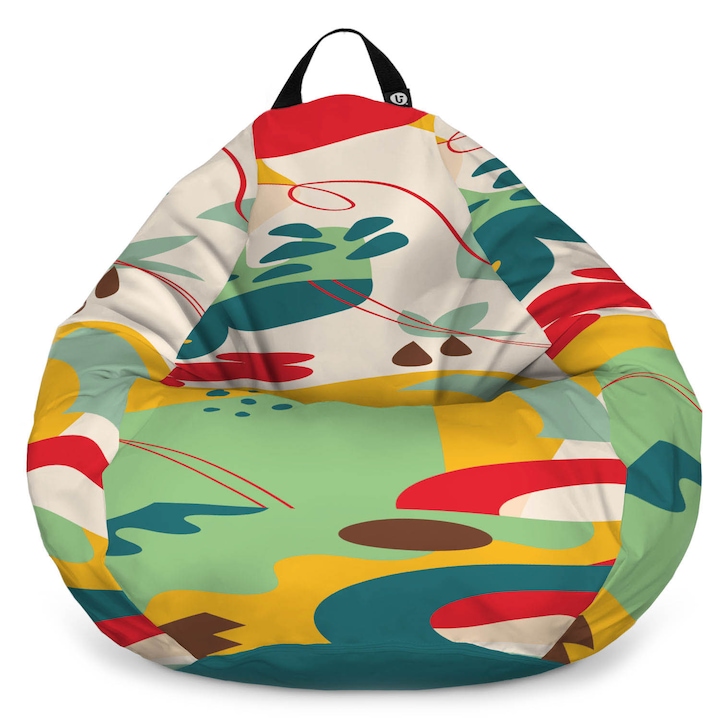 Fotoliu Updeco Puf Bean Bag tip Para XL, impermeabil, indoor/outdoor, sac interior, cu maner, 90 x 90 x 60 cm, Abstract Jungle Verde